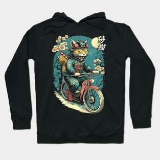 Japanese Samurai Cat on Motorcycle Kawaii Ninja Cat Hoodie